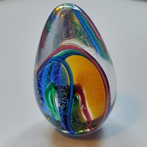 Glass Eye Studio Paperweight 2-1/2" Egg Dichroic Infinity #268S Hand Blown Glass - Picture 3 of 8